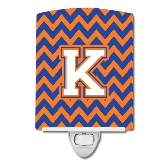 Caroline's Treasures CJ1060-KCNL Letter K Chevron Blue and Orange #3 Ceramic Night Light, 6x4x3", multicolor