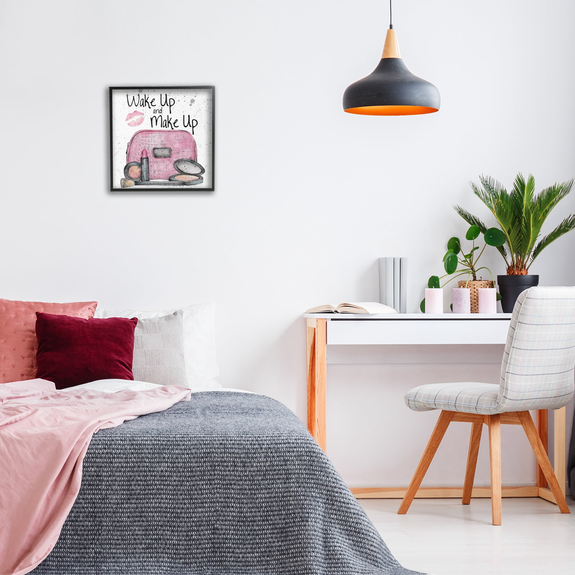Stupell Industries Wake Up Makeup Phrase Beauty & Fashion Painting Black Framed Art Print Wall Art, 17 x 17