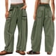thumbnail image 2 of Pantalones de Mujer Holgados de Pierna , Estilo Palazzo, Informales, con Cordón en la Cintura y Bolsillos. Verde XL, 2 of 6