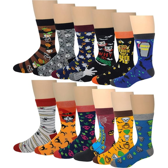 12 PAIRS Men Assorted Halloween Design Dress Socks