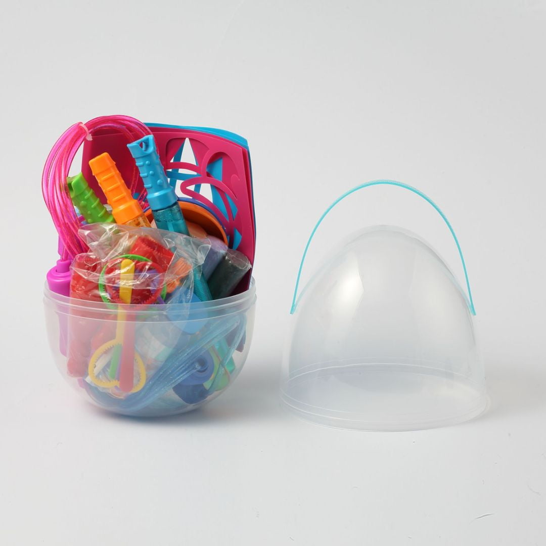 Way to Celebrate 30CT Prefilled Egg-9.8 in, Clear Easter Egg with Handle for Easter Hunt Reusable and Fillable Plastic Easter Egg Container for Kids