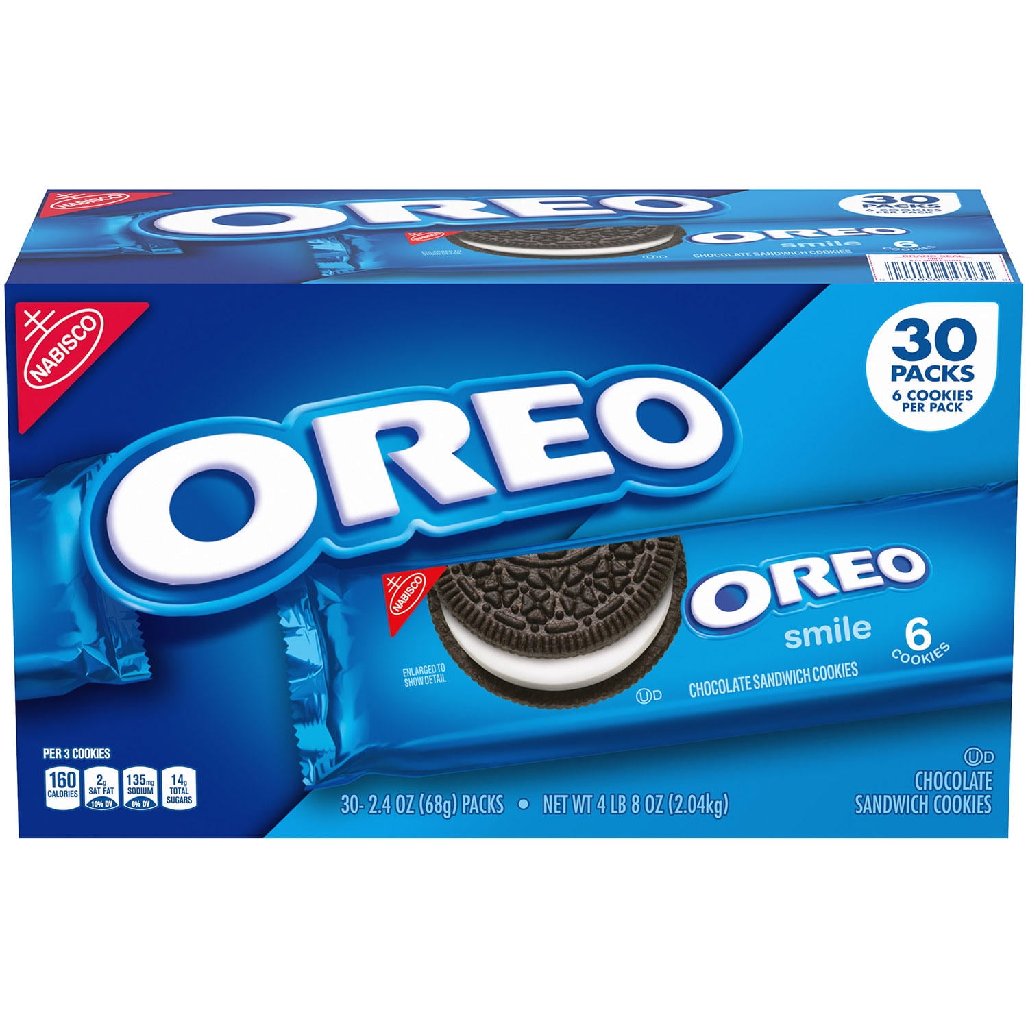 Nabisco Oreo Smile Chocolate Sandwich Cookies, Party Size, (2.4 oz, 30