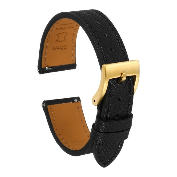 Uxcell Genuine Leather Watch Band 19mm Quick Release Replacement Watch Strap with Stainless Steel Gold Buckle for Men Women, Black
