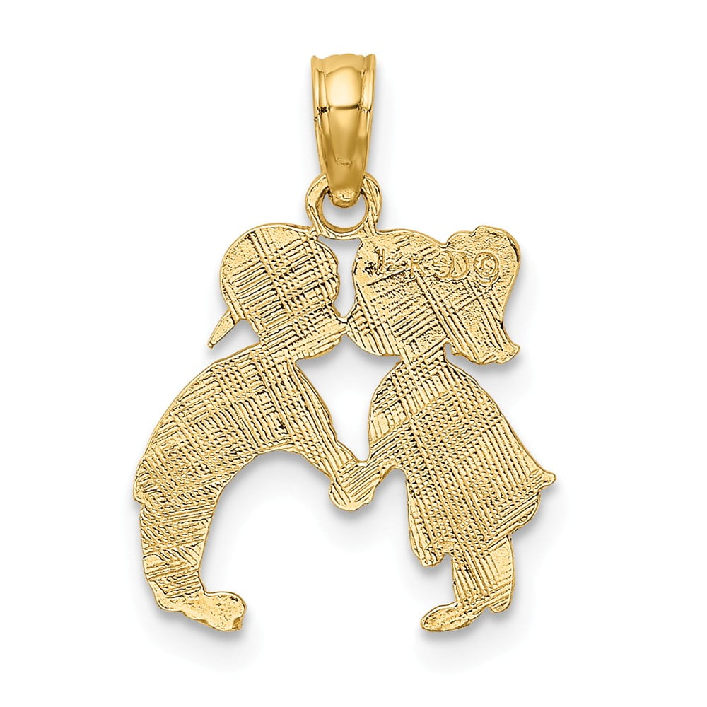 14K Yellow Gold Charm Pendant Themed 17.8 mm 14.2 Kissing Boy And Girl