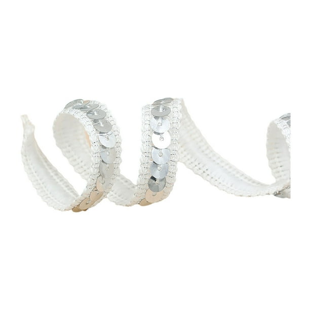 Toystoory Toque final de la cinta del vestido de lentejuelas vintage de poliéster para una apariencia retro Banda de lentejuelas glamorosa Tela de costura y artesanía plata