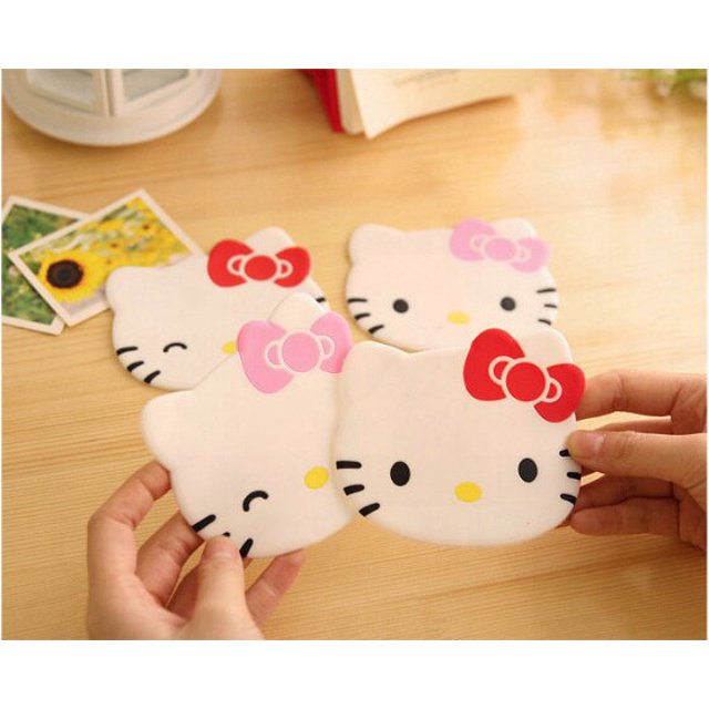 Posavasos de dibujos animados Sanrio Kawaii Hello Kitty, alfombrilla de aislamiento térmico, lindo gato rosa, accesorios de Anime, decoración de habitación, nuevo