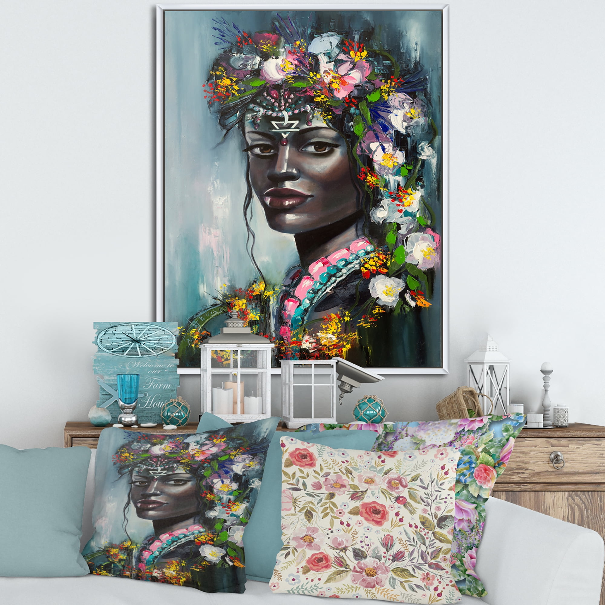 Designart 'Portrait Of Traditional African American Woman' Modern Framed Canvas Wall Art Print