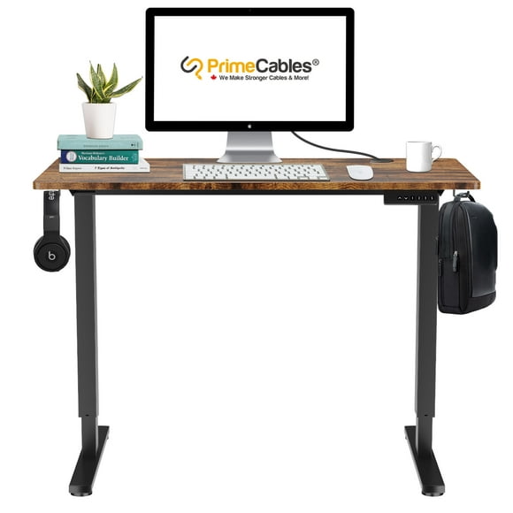 Height Adjustable Electric Sit-Stand Computer Desk 45x23 inch,  Standing Desk with Retro Desk Top, Memory Control, Cable Management Tray and 2 Hooks