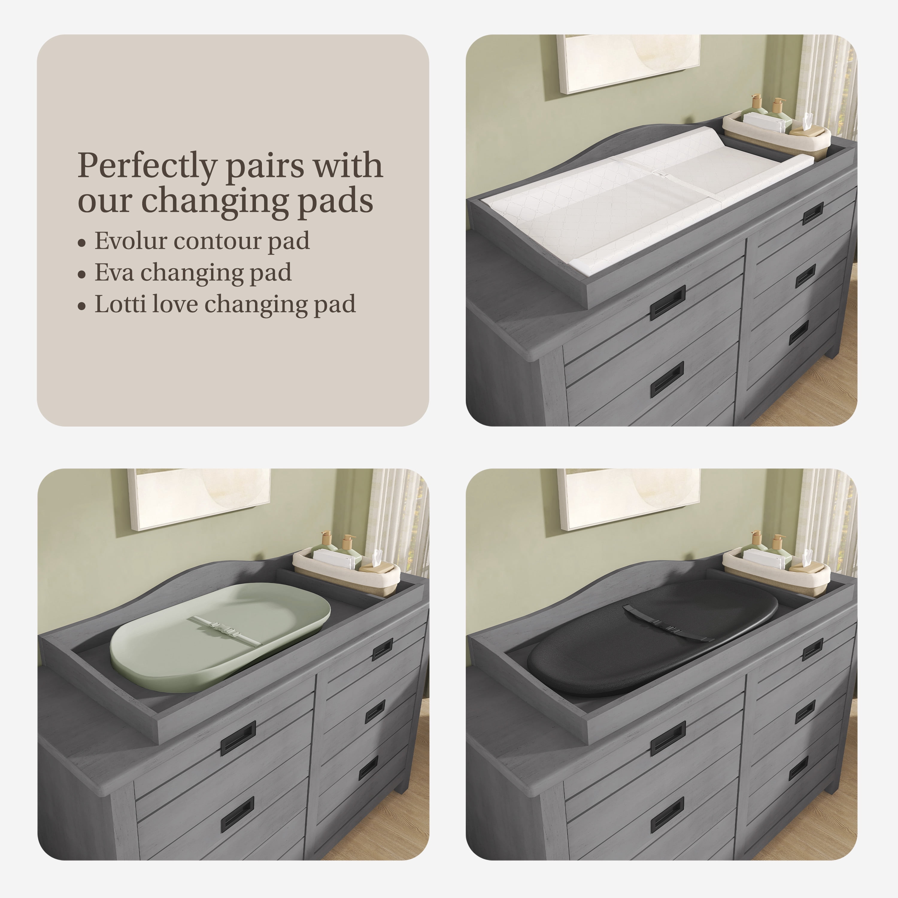 Evolur 851-RG Wooden Diaper Changing Table, Rustic Gray