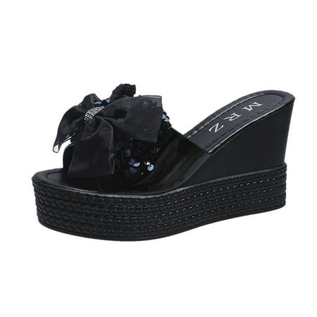 

Slippers for Women Summer Women S Fashion Wedges Open Toe Beach Shoes Roman Slippers Sandals Womens Slippers Pu Black 38