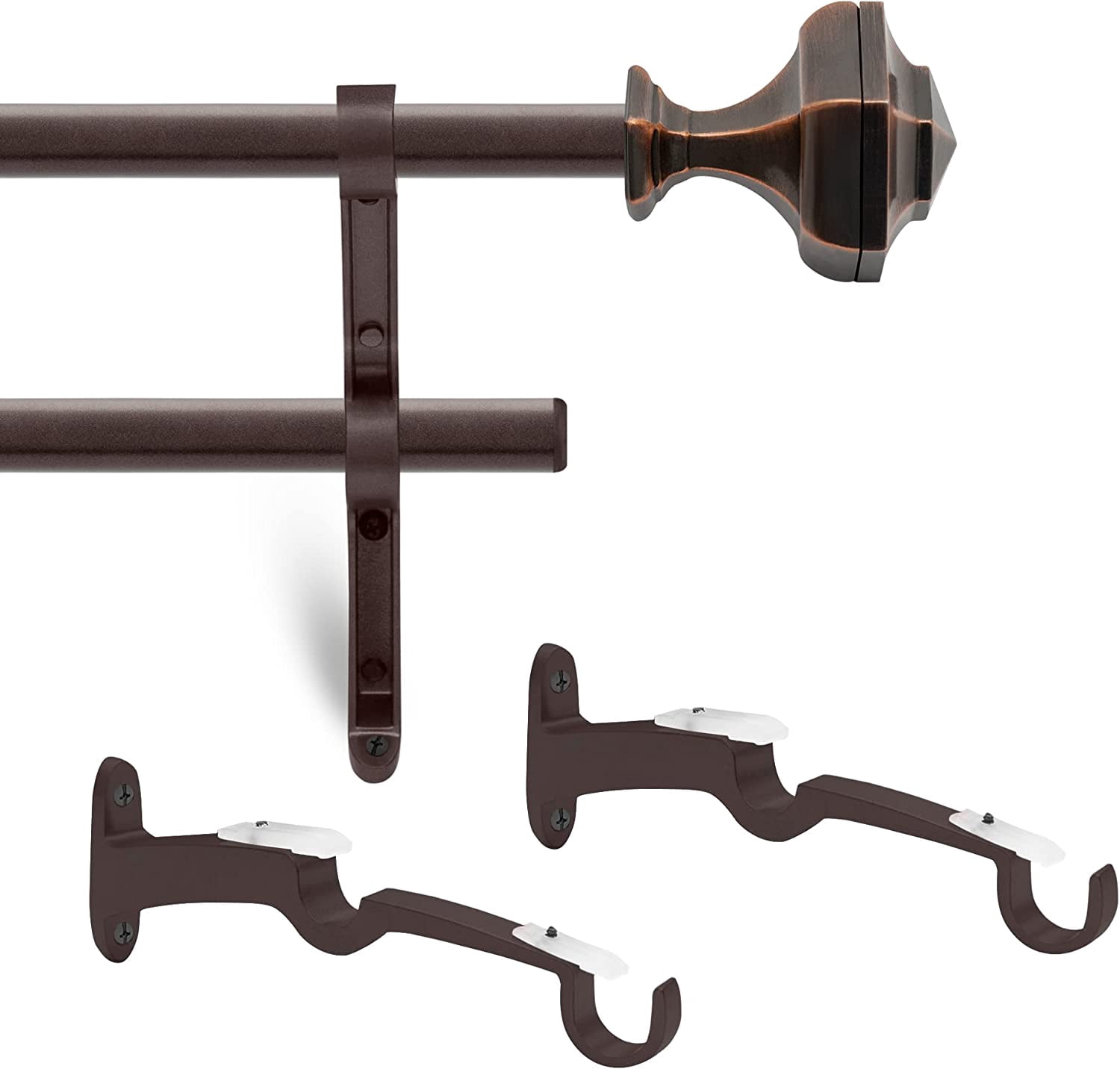 Deco Window 1 Pc 36 -66 Extendable Double Curtain Rod for Windows With Hexagon Finials (19mm Diameter, Brown)