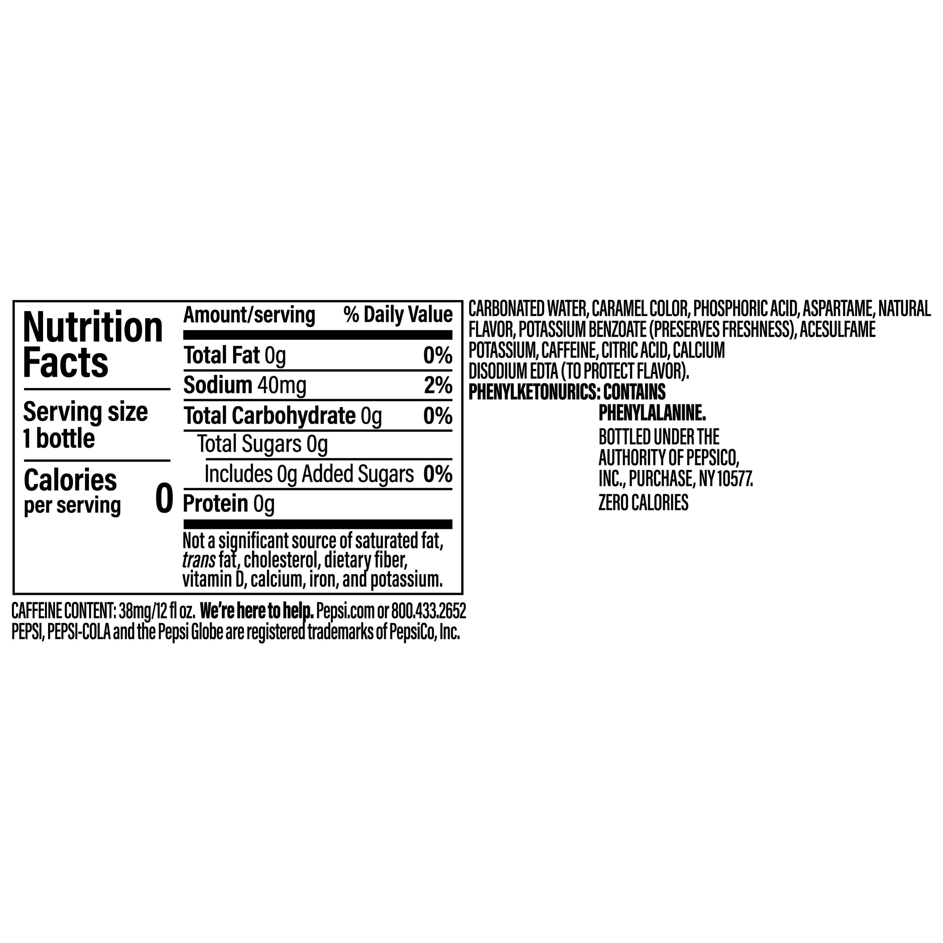 Pepsi Cola Zero Sugar Soda Pop, 12 fl oz, 8 Pack Bottles