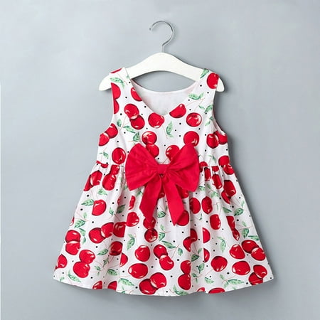 

Leutsin Toddler Baby Kids Girls V Neck Sleeveless Print Bowknot Cute Summer Dress