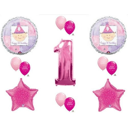 Baby Girl 1st First Happy Birthday Party Balloons Decorations Supplies