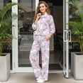 thumbnail image 3 of SCRAWLGOD Easter Rabbit Carrot Leaf Floral Print Violet 2 Piece Sets for Women Fall Outfits Sweatsuit Loose Fit Turtleneck Drawstring Sweatshirt Wide Leg Sweatpants Matching Set Tracksuit, XL, 3 of 7