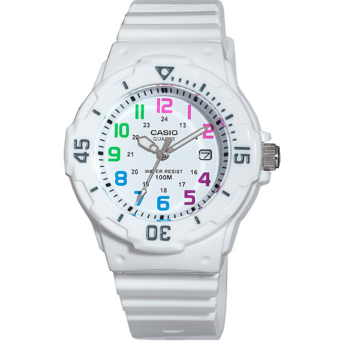 Casio Women39;s Diver Watch, White Strap and MultiColored 