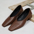 thumbnail image 5 of Brown Women'S Loafers Woven Synthetic Leather Square Toe With Soft Sole And Low Heel Slip On Design Casual Comfortable Flats For Everyday Wear Size 42, 5 of 9