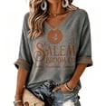 thumbnail image 4 of Womens Sweatshirt 3/4 Sleeve Vintage V Neck Pullover Broom Witch Moon Theme Graphic Top Relaxed Casual Fall Halloween Festival Events Top Gray M, 4 of 5