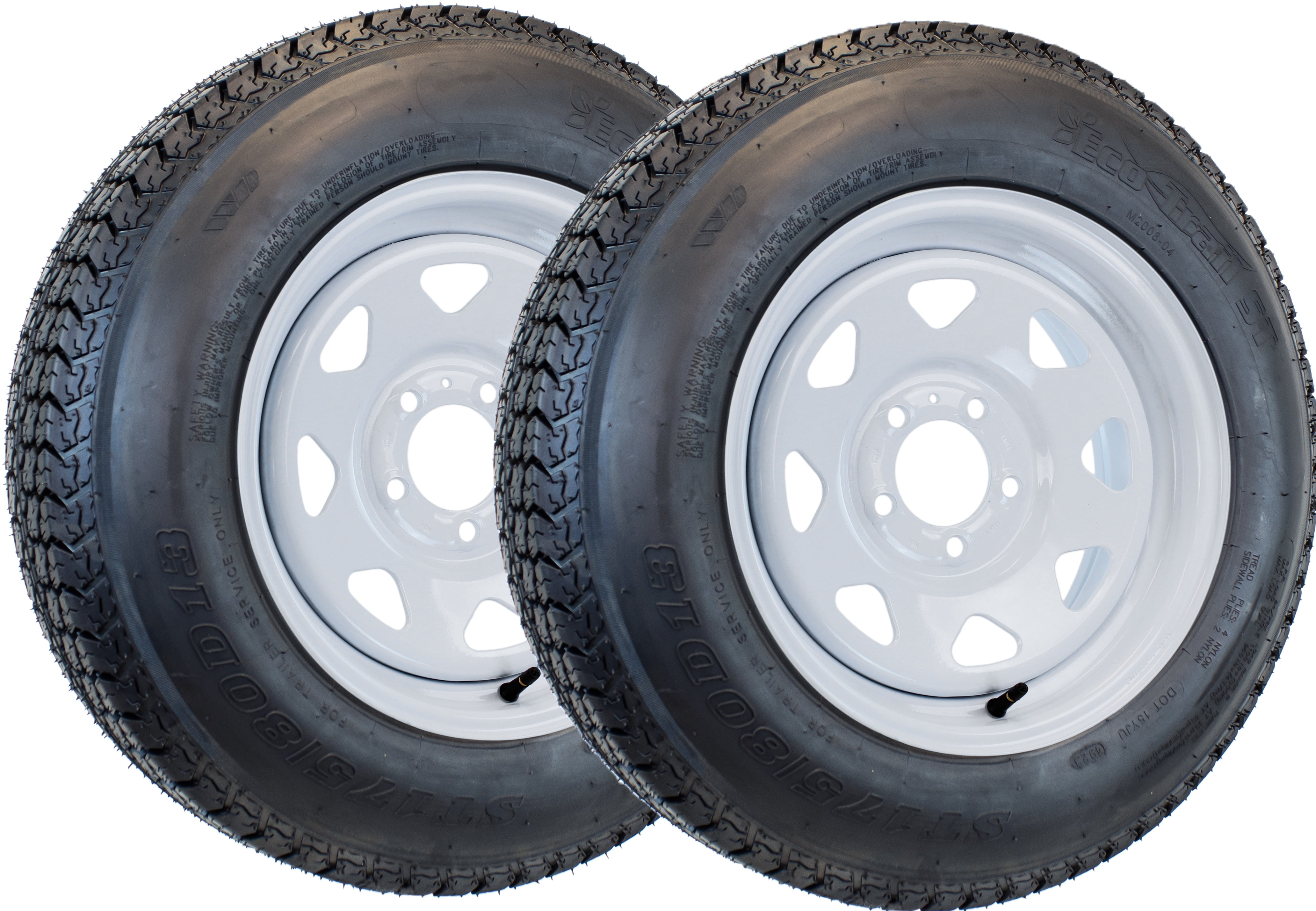 eCustomrim 2-Pk Trailer Tire On Rim ST175/80D13 175/80 D 13 Load B 5 Lug White Spoke Wheel
