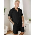 thumbnail image 3 of Men's 2 Pieces Cotton Linen Set Short Sleeve Button Down Shirts Summer Beach Shorts Casual Outfits, 3 of 5
