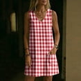 thumbnail image 6 of QUNYINEY Casual Sun Dresses for Women A Line Mini Sleeveless Plaid Tank Dress V Neck Loose Fit Vacation with Pockets Dresses, 6 of 7