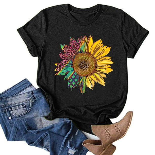 Women's Sunflower Print Round Neck T-Shirt