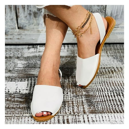 

Faux Leather Peep-toe Sandals for Women Fish Mouth Summer Beach Flat Heel Shoes