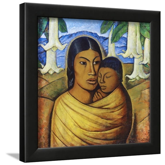 Madre Con Ibida, Figurative World Culture Framed Art Print Wall Art by Alfredo Ramos Martinez