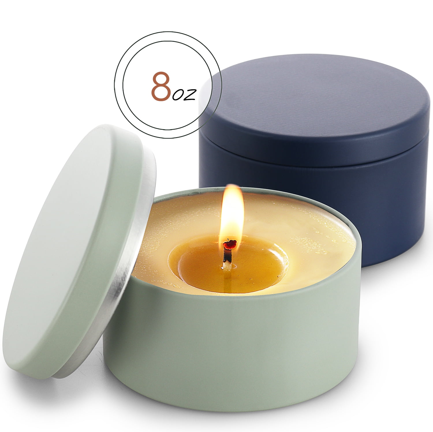 Hearth & Harbor 8 Oz, 24 Pack Navy and Sage DIY Candle Containers with Lids - Tin Candle Jars for Making Candles - Metal Candle Jars - Bulk Tins Storage for Candle - Solid