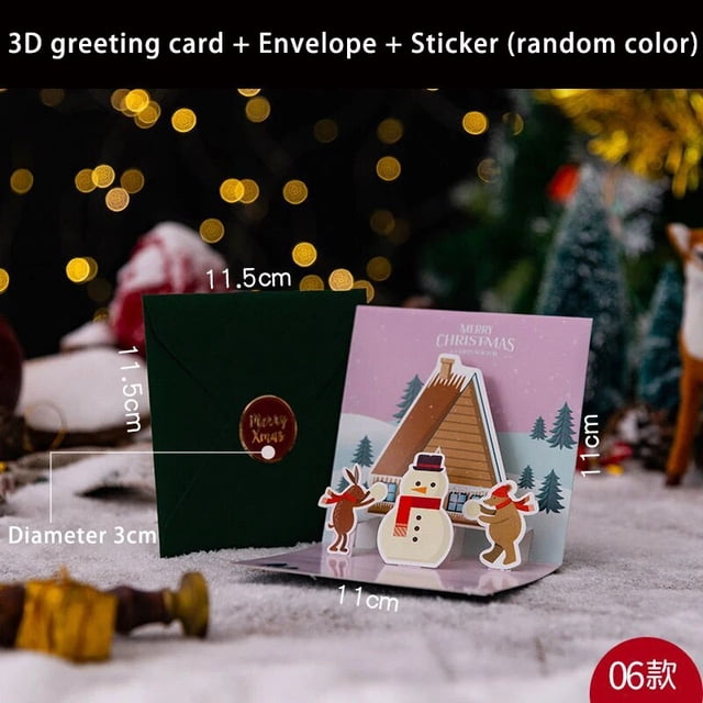 Tarjetas de Felicitación 3D Pop Up, tarjeta postal de bendición familiar para cumpleaños, Año Nuevo, regalos de Navidad, decoración de Navidad con sobre