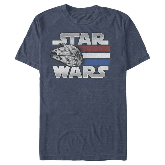 Men's Star Wars Millennium Falcon Patriotic Stripes  Graphic Tee Navy Blue Heather Large