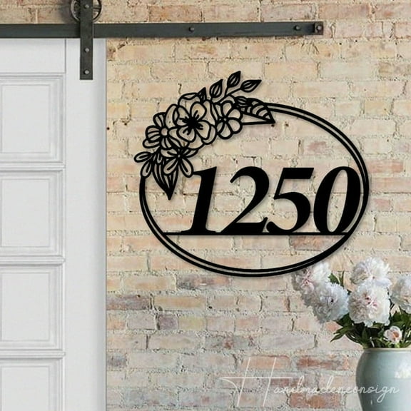 Handmadetneonsign Flower House Number Metal Wall Art LED Light - Personalized Flower Sign Home Decor 59939