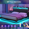 thumbnail image 6 of Queen Bed Frame with Lift Up Storage, Charging Station & RGB Lights, PU Leather Upholstered Bed with Headboard, No Box Spring Needed, Hydraulic Storage, Heavy Duty Wooden Slats, PU Black, 6 of 8
