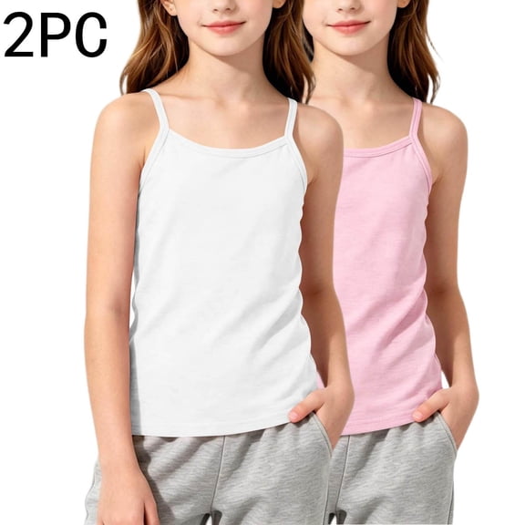 FSYBOA Girls Knitted Tank Tops Size 7-8 T, Breathable Casual 2 Piece Sleeveless Kids Summer Shirts Beige