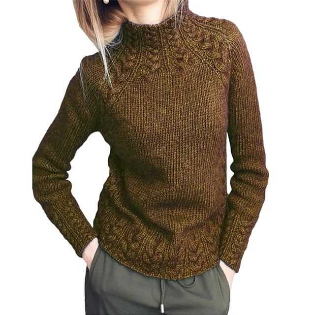 IROINID Chandail à Col Rond pour Femmes, Couleur Unie, Manches Longues Mi-Longues, Tricoté
