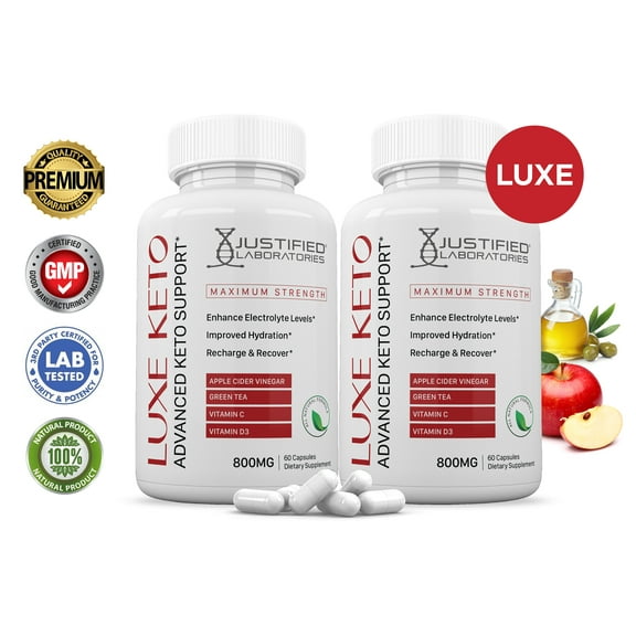 (2 Pack) Justified Laboratories Luxe ACV Pills 1275mg Stronger Than Gummies Advanced Keto Support 120 Capsules