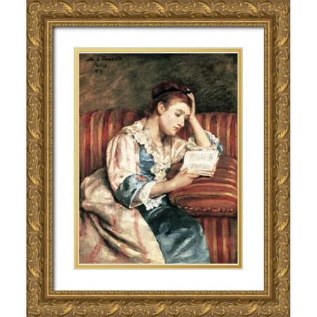 Cassatt Mary 25x32 Gold Ornate Wood Framed with Double Matting Museum Art Print Titled - Young Woman Reading