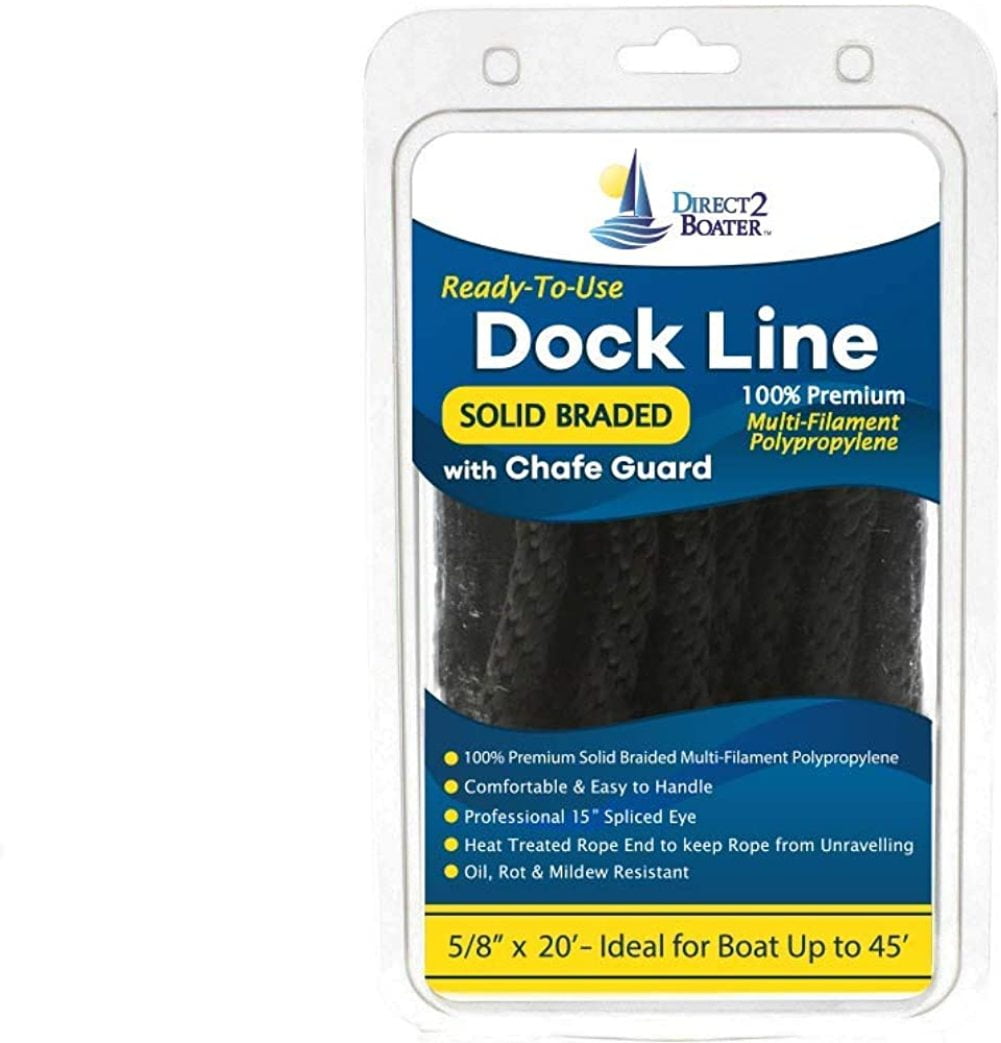 "FulnKye 5/8"" x 20 Black Solid Braided Poly Dock Line w/Chafe Guard