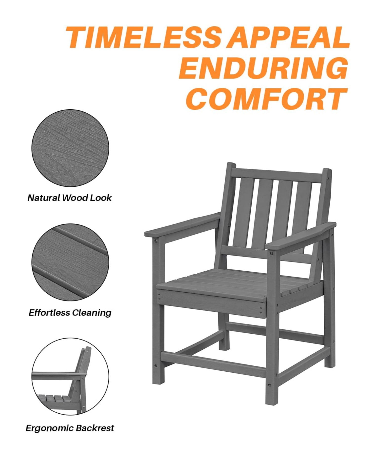 HDPE Dining Chair Set of 4, All Weather Outdoor Dining Chairs with Ergonomic Backrest, Heavy Duty Patio Chairs for Backyard, Garden, Poolside, Deck, Smoke Gray