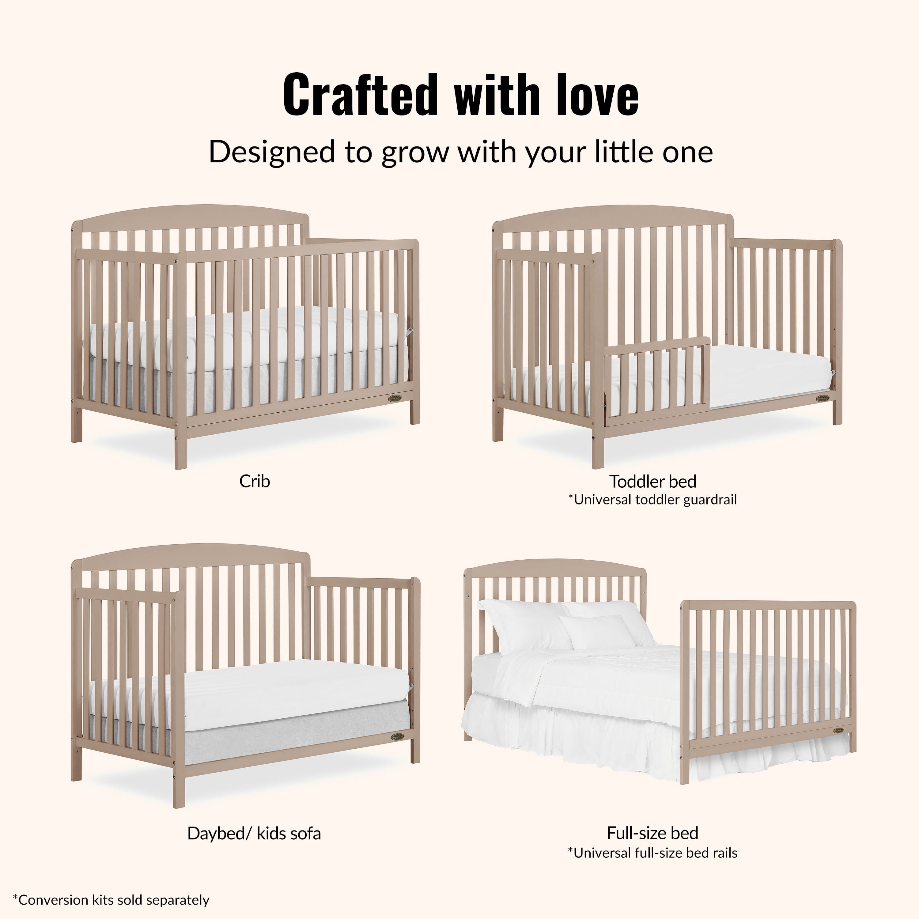 Dream On Me Odelle 5 in 1 Convertible Crib, Almond Butter