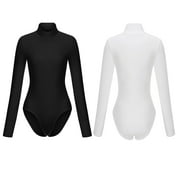 Long Sleeve Turtleneck Bodysuit, Casual Solid Basic Woman Body, High Neck Bodysuits Slim Tops, Black