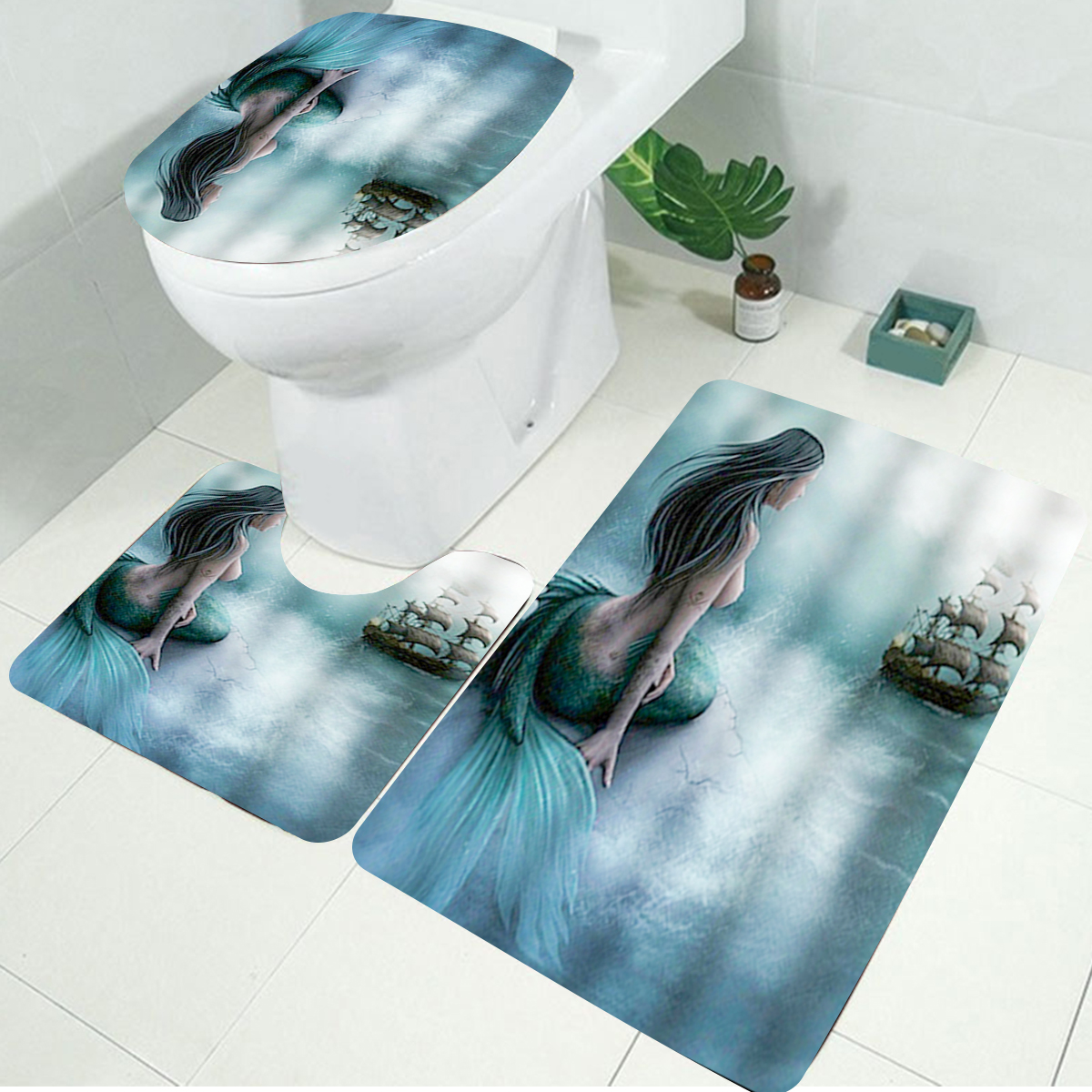 Mermaid Modern Print Waterproof Shower Curtains Or Non Slip Rugs Mat Set For Home Decor Bathroom Set With Accessories Walmartcom Walmartcom