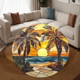 thumbnail image 3 of Circle Area Rug, Palm Trees Floral Pattern Washable Non-Slip Floor Carpet, Soft Rug for Living Room Bedroom Decor 59 Inch, 3 of 6
