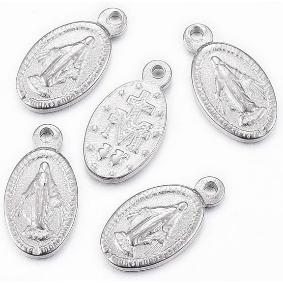 Non-Tarnish 304 Stainless Steel Pendants Oval with Virgin Mary Stainless Steel color 12.5x6.5x1.5mm Hole: 1mm 304 Stainless Steel