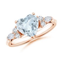 ANGARA Natural Heart-Shaped 1.4 ct Aquamarine Engagement Ring with Diamonds in 14K Rose Gold for Women (Size-8mm) | March Birthstone, Anniversary, Jewelry Gift for Women | Natural Aquamarine Ring
