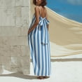 thumbnail image 3 of Ahabrexf Summer Dresses for Women, Spaghetti Strap Geometric Neck, Lengthwise Stripe Loose Maxi Sundress for Beach Vacation Wear, 3 of 7