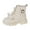 Beige, variant on Toddler Girls Leather Combat Boots Wide Calf Ankle Boots Wide Toe Box Non Slip Winter Booties with Buckle Strap Beige Size 2 Big Kids