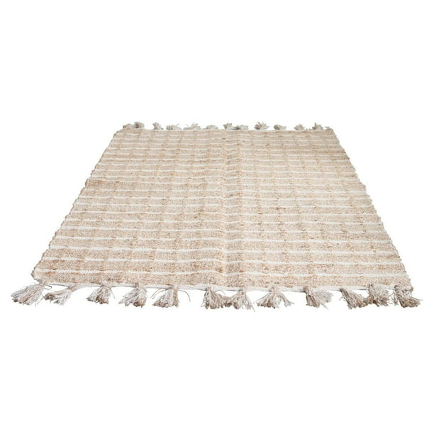 3R Studios 4 x 6 Cream Jute and Cotton Blend Rug with Tassels