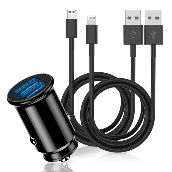 iPhone Car Charger - Apple MFi Certified 24W Car Fast Charger Cable Dual Port, Apple Car Charger Adapter with 2Pack 3FT iPhone Cable for iPhone 14/13