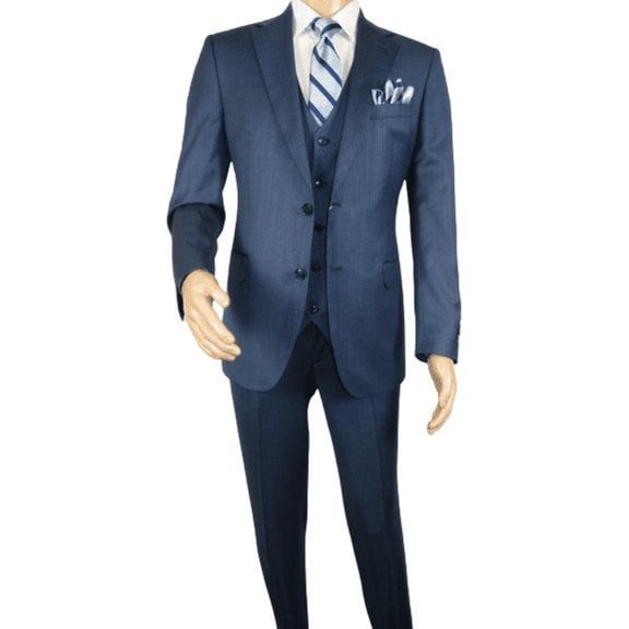 Men Suit BERLUSCONI Turkey 100% Italian Wool Super 180's 3pc Vested #Ber5 Navy